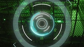 In server room, green-lit environment with futuristic digital interface animation. Technology, data center, cybersecurity, networking, innovation, electronics - Powered by Shutterstock - Get 15% off with code: PIKWIZARD15
