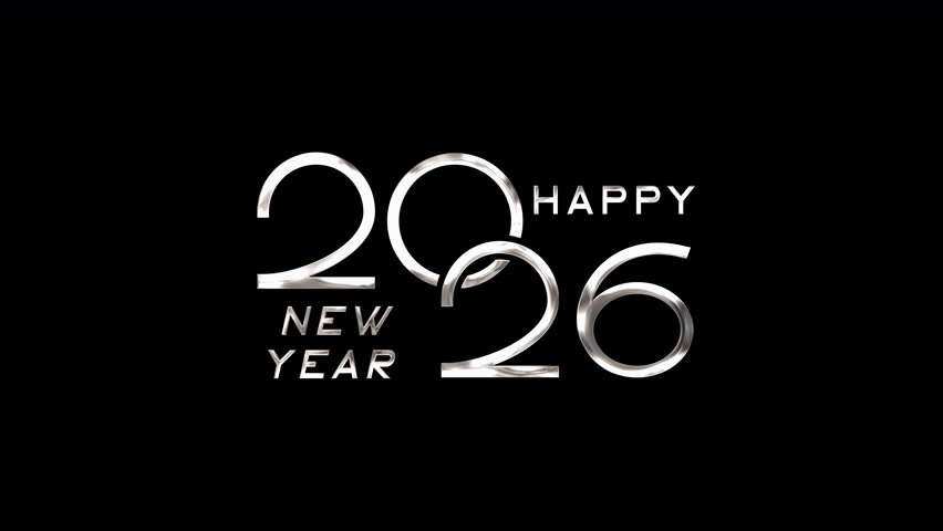 Animation of lettering text happy new year 2026 in silver color. happy new year eve 2026 celebration video