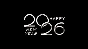 Animation of lettering text happy new year 2026 in silver color. happy new year eve 2026 celebration video - Powered by Shutterstock - Get 15% off with code: PIKWIZARD15