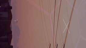 Digital interface animation overlaying suburban landscape with power lines and trees. Technology, energy, communication, connection, infrastructure, network - Powered by Shutterstock - Get 15% off with code: PIKWIZARD15