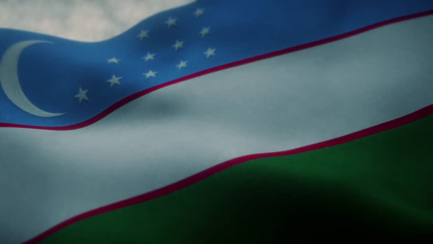 Uzbekistan flag on the wind. Uzbekistan Flag waving footage full 4k. Uzbekistan Flag Looping Closeup Full 4K Footage. Realistic Uzbekistan Flag Background