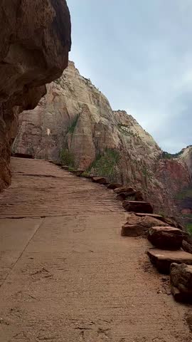 Ascending a Steep High Elevation Trail With Dramatic Views (Zion National Park, Utah, USA)