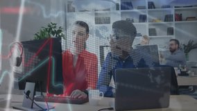 Team clicking mouse and pointing pen at monitor in office, showing data graphs for collaboration. Collaboration, teamwork, innovation, data analysis, digital workspace, modern office, professional - Powered by Shutterstock - Get 15% off with code: PIKWIZARD15