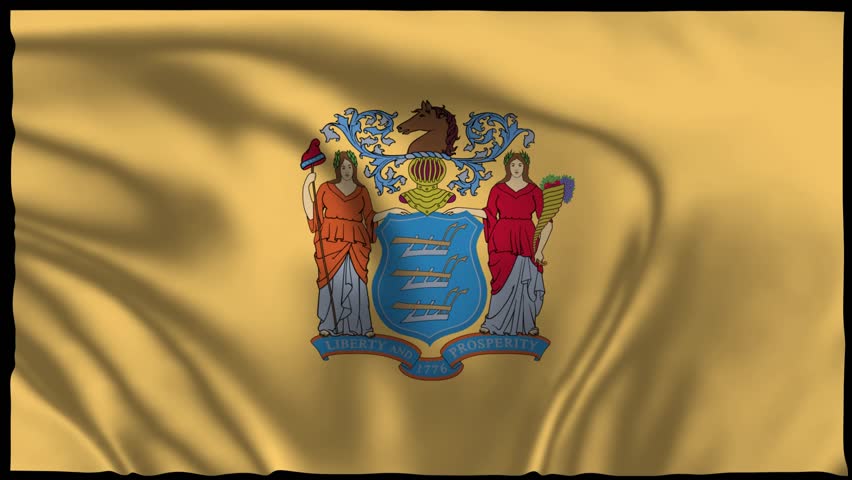 New Jersey US State Waving Flag Animation Realistic Fabric 