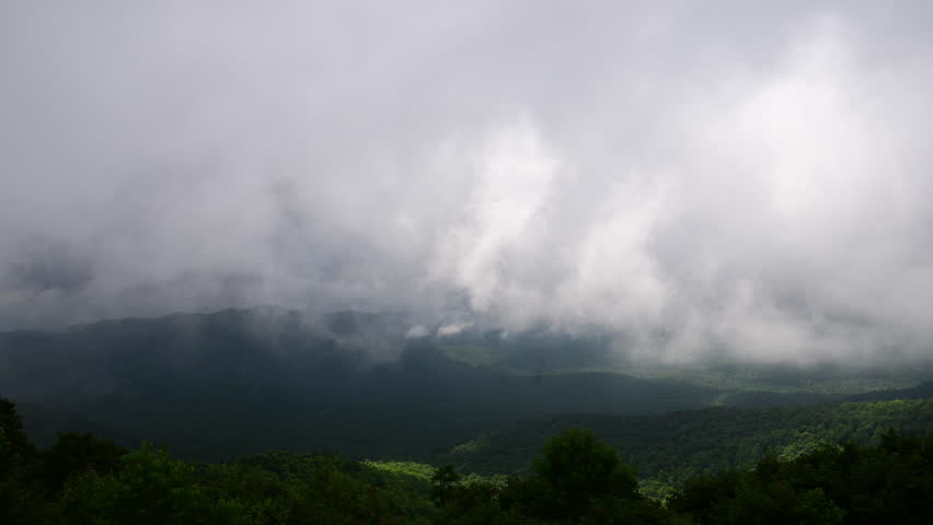 Clouds above Great Smoky Mountains in Pisgah National forest, North Carolina, US.