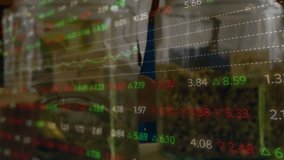 Barista entering shot opening jars, measuring contents for coffee with stock overlay scrolling. Commodity, marketplace, financial, analysis, investment, trading, business - Powered by Shutterstock - Get 15% off with code: PIKWIZARD15