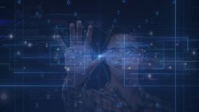 Male raising right hand into holographic scanning grid, capturing biometric data for authentication. Futuristic, cyber, digital, interface, technology, innovation, authentication - Powered by Shutterstock - Get 15% off with code: PIKWIZARD15