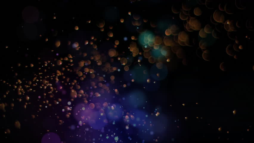 Scene opening amber specks drifting, purple and green glows merging, showing pulsing particle field. Abstract, cosmic, ethereal, luminous, atmospheric, mesmerizing, ambient