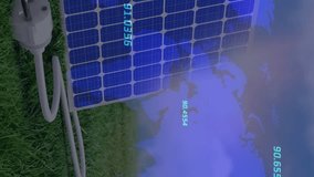 Animation of financial data processing over wind turbines and solar panel. global business, finances and digital interface concept digitally generated video. - Powered by Shutterstock - Get 15% off with code: PIKWIZARD15