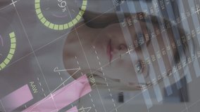 Animation of data processing over caucasian businesswoman smiling. Global business and digital interface concept digitally generated video. - Powered by Shutterstock - Get 15% off with code: PIKWIZARD15