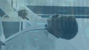 Animation of statistical data processing over thoughtful african american man at office. Business data technology concept - Powered by Shutterstock - Get 15% off with code: PIKWIZARD15