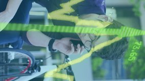 Animation of stock market data processing against asian man talking on smartphone on the street. Global economy and business technology concept - Powered by Shutterstock - Get 15% off with code: PIKWIZARD15