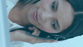 Animation of statistics and data processing over businesswoman using phone headset. global business, connections and data processing concept digitally generated video. - Powered by Shutterstock - Get 15% off with code: PIKWIZARD15
