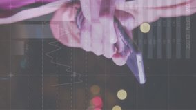 Animation of financial data processing over caucasian man with smartphone on the go. Global finance, business, connections, computing and data processing concept digitally generated video. - Powered by Shutterstock - Get 15% off with code: PIKWIZARD15