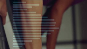 Animation of data processing and diagrams over caucasian women exercising at gym. Global sport and digital interface concept digitally generated video. - Powered by Shutterstock - Get 15% off with code: PIKWIZARD15