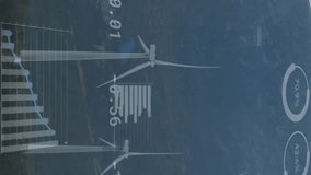 Wind turbines generating power with data visualization animation over mountainous landscape. Renewable, energy, sustainability, green, technology, mountains - Powered by Shutterstock - Get 15% off with code: PIKWIZARD15