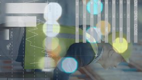 Animation of graphs and financial data over caucasian male warehouse worker. finance, economy, business and parcel concept digitally generated video. - Powered by Shutterstock - Get 15% off with code: PIKWIZARD15