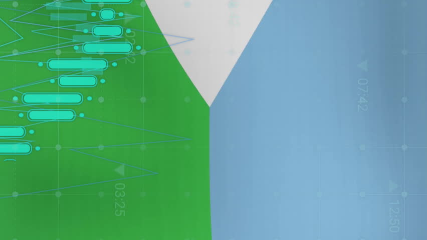 Animation of graph, data and energy icons over flag of djibouti. National economy, travel, data, finance, digital interface, business and communication, digitally generated video. - Powered by Shutterstock - Get 15% off with code: PIKWIZARD15