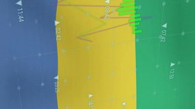 Animation of graphs and data processing over flag of gabon. National economy, travel, data, finance, digital interface, business and communication, digitally generated video. - Powered by Shutterstock - Get 15% off with code: PIKWIZARD15