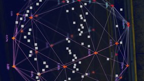 Animation of squares and network of connections with icons over cars on street. Global business, finances and digital interface concept digitally generated video. - Powered by Shutterstock - Get 15% off with code: PIKWIZARD15