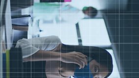 Animation of financial data processing over businesswoman in face mask using smarpthone. Global covid 19 pandemic, business, finance, computing and data processing concept digitally generated video. - Powered by Shutterstock - Get 15% off with code: PIKWIZARD15