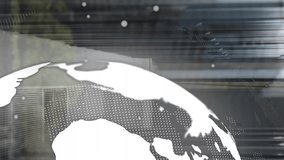 Animation of spinning globe and data processing over server room against view of tall buildings. Global networking and business data storage technology concept - Powered by Shutterstock - Get 15% off with code: PIKWIZARD15