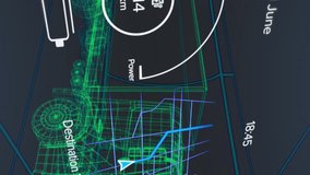 Animation of speedometers, loading battery icon over 3d model of truck against black background. Digitally generated, hologram, illustration, measurement, transportation and technology concept. - Powered by Shutterstock - Get 15% off with code: PIKWIZARD15
