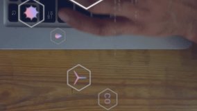 Animation of digital eco icons over caucasian man using laptop. Global environment, connections, social media, computing and data processing concept digitally generated video. - Powered by Shutterstock - Get 15% off with code: PIKWIZARD15