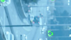 Animation of network of eco icons over cityscape. Global environment, connections, computing and data processing concept digitally generated video. - Powered by Shutterstock - Get 15% off with code: PIKWIZARD15