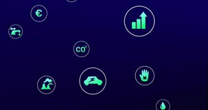 Futuristic CO₂ label appearing and starting dashboard cycling icons swirling to link metrics. Technology, innovation, sustainability, analytics, visualization, digital, industrial - Powered by Shutterstock - Get 15% off with code: PIKWIZARD15