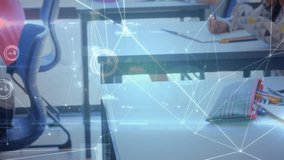 Digital education network drifting across room driving students writing while girl falling asleep. Classroom, students, digital, technology, learning, education, youth - Powered by Shutterstock - Get 15% off with code: PIKWIZARD15