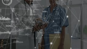 Doctor tapping tablet activating patient data while nurse analyzing chart for treatment planning. Medical, collaboration, digital, healthcare, teamwork, modern, analysis - Powered by Shutterstock - Get 15% off with code: PIKWIZARD15