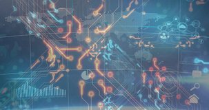 World map fading in at start, orange nodes pulsing, circuits extending simulating global data flow. Technology, connectivity, data, network, digital, innovation, infrastructure - Powered by Shutterstock - Get 15% off with code: PIKWIZARD15