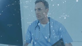 Medical professional interacting with digital data overlay and lifting X-ray film for health review. Healthcare, diagnostic, technology, analysis, examination, modern, clinical - Powered by Shutterstock - Get 15% off with code: PIKWIZARD15
