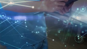 Medical worker displaying chart while network graph animating noting then scanning page and smiling. Healthcare, digital, technology, professionalism, analysis, data, innovation - Powered by Shutterstock - Get 15% off with code: PIKWIZARD15