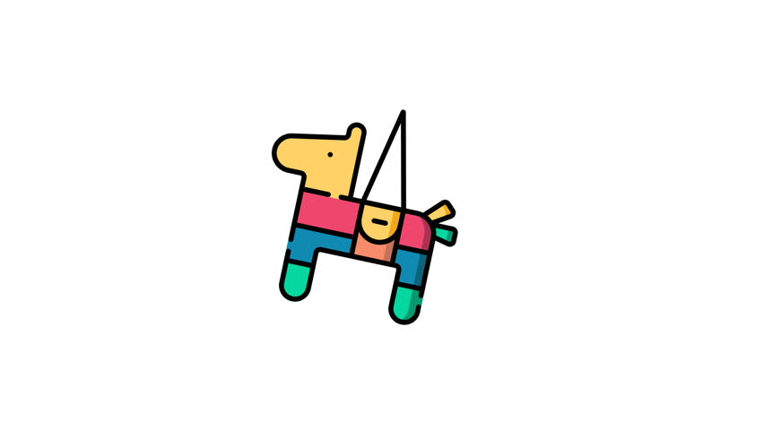 Pinata icon animation with colored outline in transparent background and looped, suitable for fiesta invitations, carnival posters, Mexican themed designs.