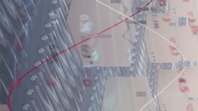Animation of statistics with lines and data processing over cardboard boxes on conveyor belts. Global shipping and delivery concept digitally generated video. - Powered by Shutterstock - Get 15% off with code: PIKWIZARD15