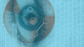 Animation of interface with scope scanning woman's eye and fast scrolling digital information. communication technology digital interface concept, digitally generated video. - Powered by Shutterstock - Get 15% off with code: PIKWIZARD15