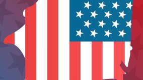 Animation of icons and usa map coloured in american flag over purple background. patriotism and celebration concept digitally generated video. - Powered by Shutterstock - Get 15% off with code: PIKWIZARD15