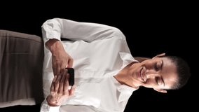 Animation of scope scanning and data processing over woman using smartphone. digital interface, communication and technology concept digitally generated video. - Powered by Shutterstock - Get 15% off with code: PIKWIZARD15