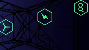 Animation of digital icons over power lines. global digital interface, data processing and technology concept digitally generated video. - Powered by Shutterstock - Get 15% off with code: PIKWIZARD15