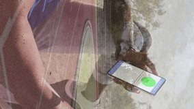 Animation of man holding smartphone with covid 19 vaccination passport over running man. global covid 19 pandemic and vaccination concept digitally generated video. - Powered by Shutterstock - Get 15% off with code: PIKWIZARD15