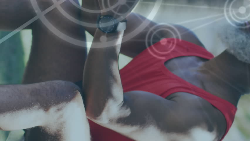 Animation of network of connections over senior african american man with basketball at beach. healthy, active lifestyle, connections and digital interface concept digitally generated video. - Powered by Shutterstock - Get 15% off with code: PIKWIZARD15