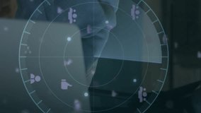 Animation of people icons and scanner processing data over caucasian man using laptop. Global communication network, digital interface and business concept digitally generated video. - Powered by Shutterstock - Get 15% off with code: PIKWIZARD15