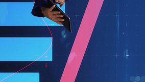 Animation of arrow, diverse financial data and graphs over caucasian male worker with tablet. Transport, traffic, finance and economy concept digitally generated video. - Powered by Shutterstock - Get 15% off with code: PIKWIZARD15