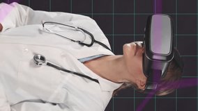 Animation of caucasian female doctor in vr headset over digital screen with diverse data. Health, medicine, digital interface and technology concept digitally generated video. - Powered by Shutterstock - Get 15% off with code: PIKWIZARD15