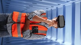 Animation of male engineer wearing Virtual Reality headset over server room and data processing in the background. Global digital network engineering and technology concept digitally generated image. - Powered by Shutterstock - Get 15% off with code: PIKWIZARD15