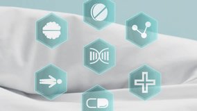 Animation of medical icons over caucasian female doctor with stethoscope. Global medicine and digital interface concept digitally generated video. - Powered by Shutterstock - Get 15% off with code: PIKWIZARD15