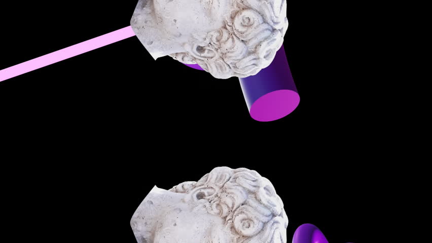 Animation of antique sculpture heads over abstract shapes. Antique art, global computing, transfer and data processing concept digitally generated video.