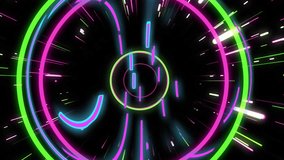 Animation of neon shapes and tunnel of glowing light trails of data transfer. Global computing, transfer and data processing concept digitally generated video. - Powered by Shutterstock - Get 15% off with code: PIKWIZARD15
